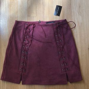 Lace suede mini skirt